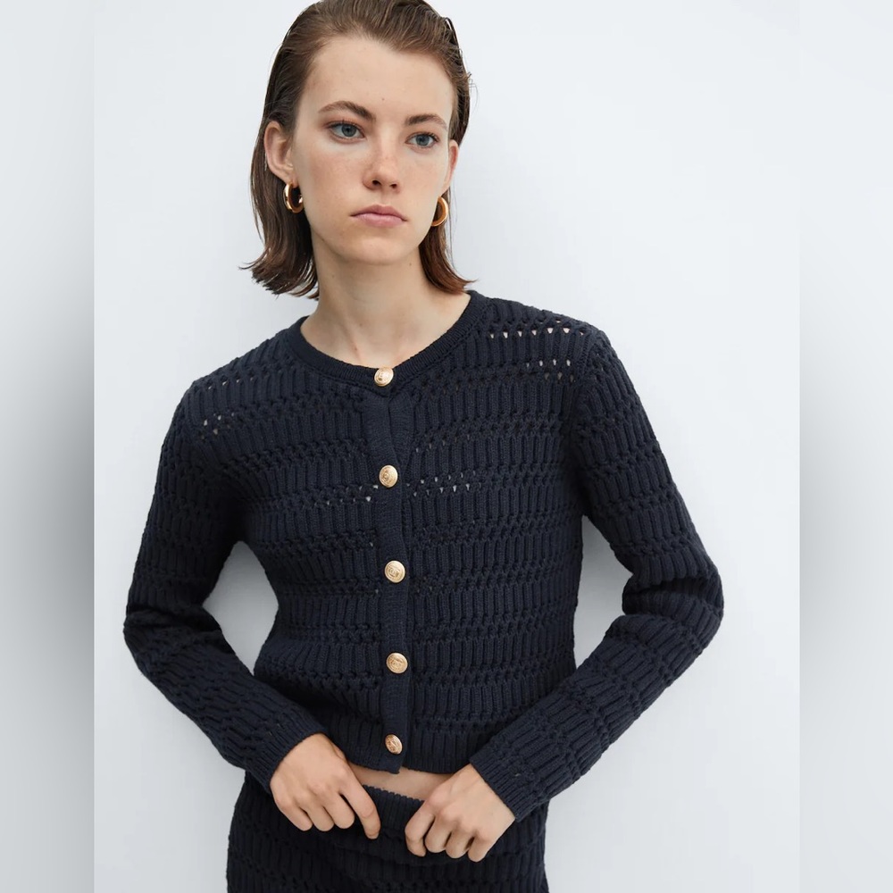 Knitted cardigan with jeweled buttons